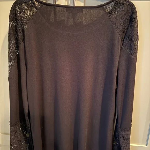 NWT INC International Concepts Black Pullover w Lace Sleeve & Shoulder Accents - Picture 9 of 11